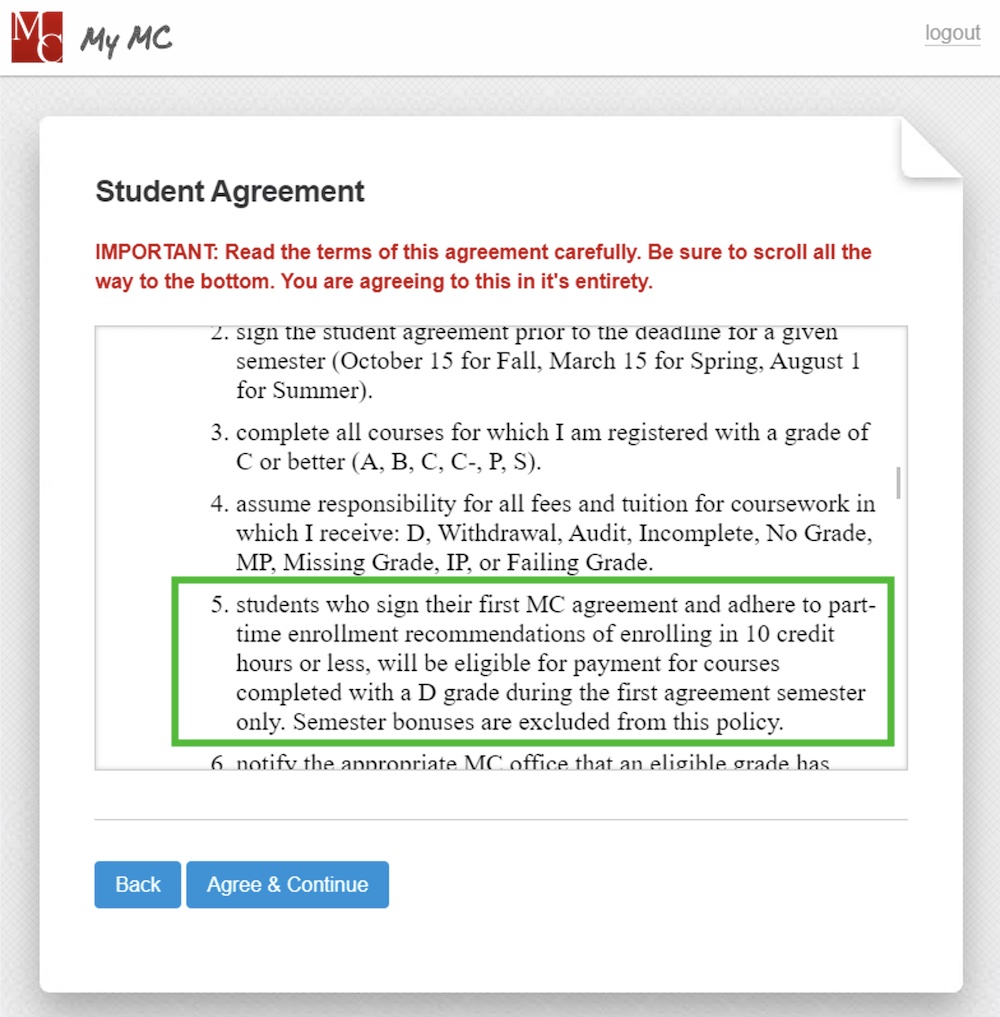 Screenshot of agreement terms 2A. 5