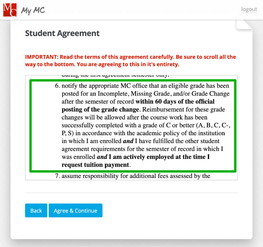 Screenshot of agreement terms 2A. 6
