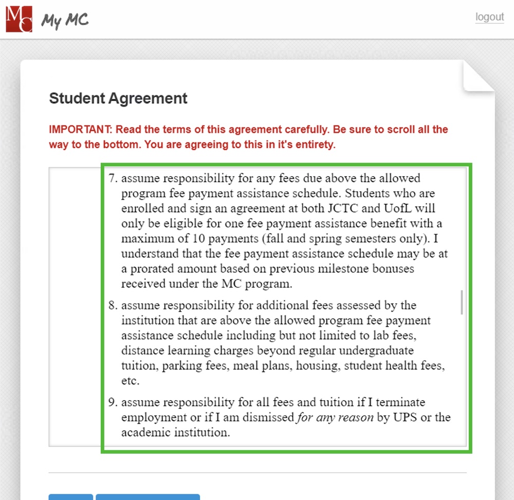 Screenshot of agreement terms 2A. 7