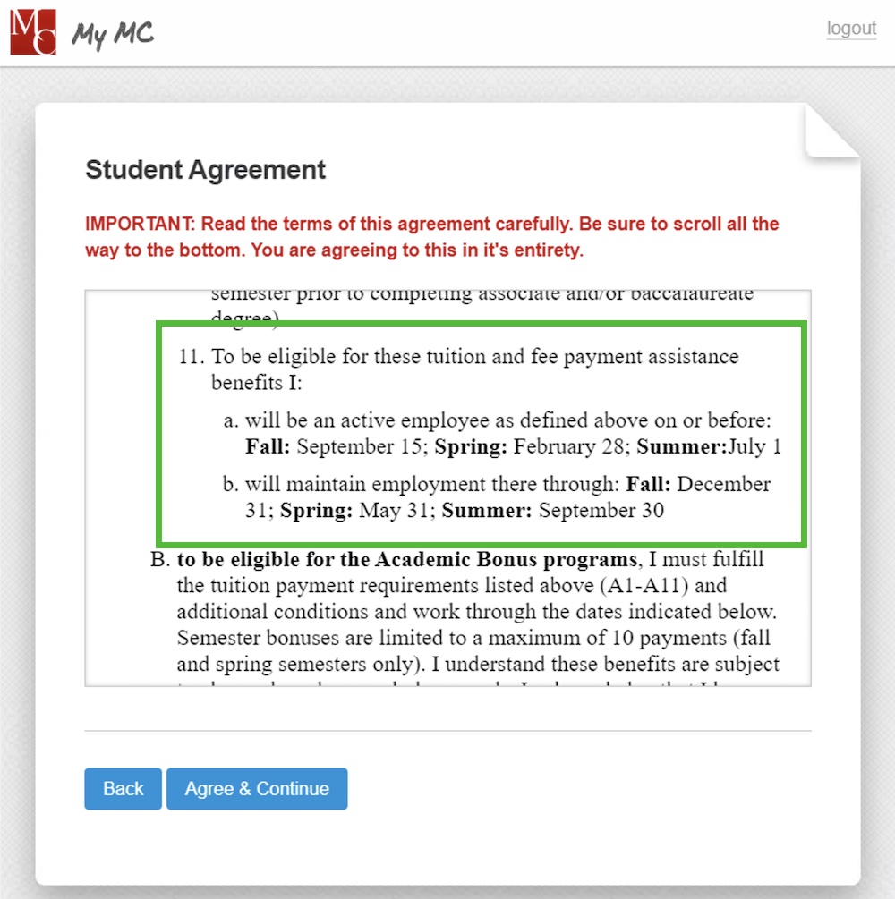 Screenshot of agreement terms 2A. 11
