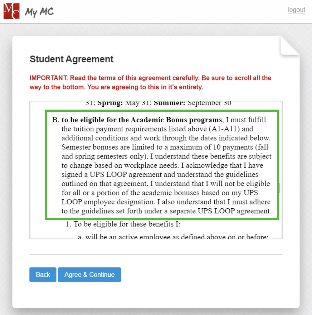 Screenshot of agreement terms 2B