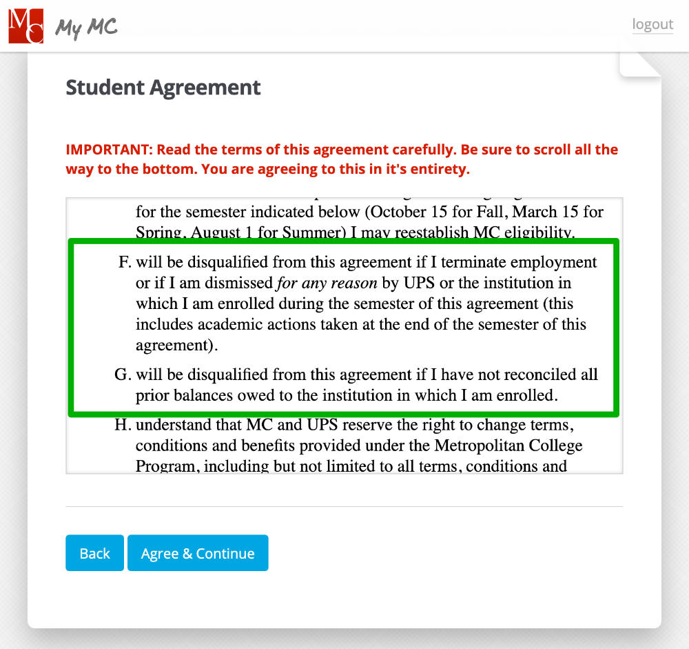 Screenshot of agreement terms 4F-G