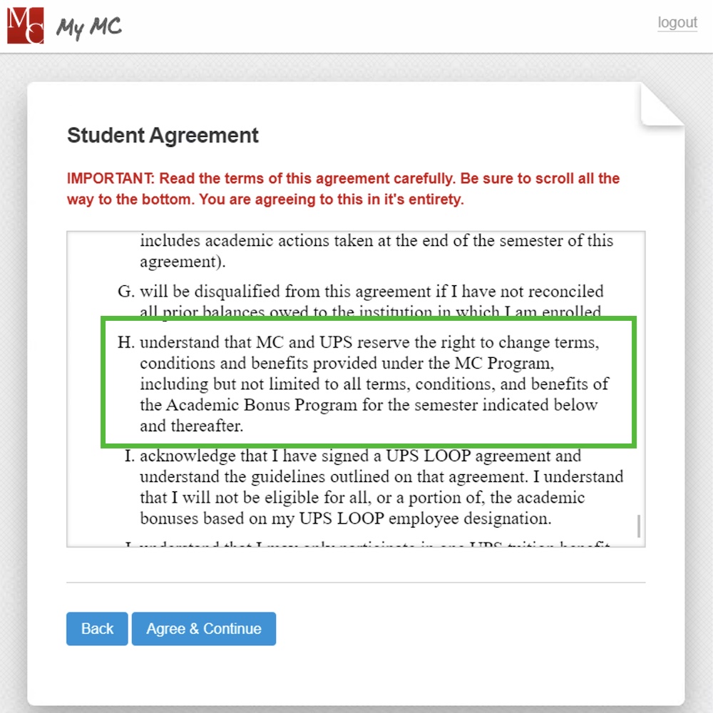Screenshot of agreement terms 4H