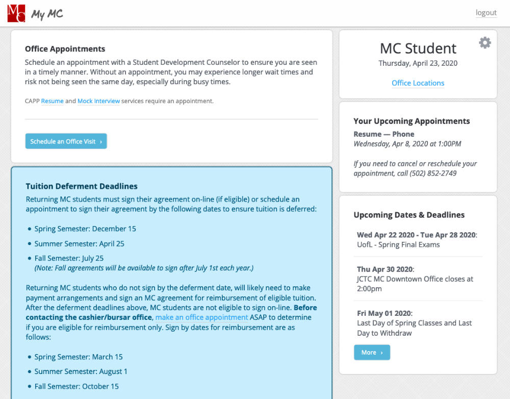 MyMC home page