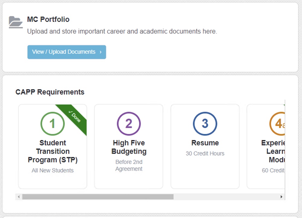 MyMC page showing MC Portfolio